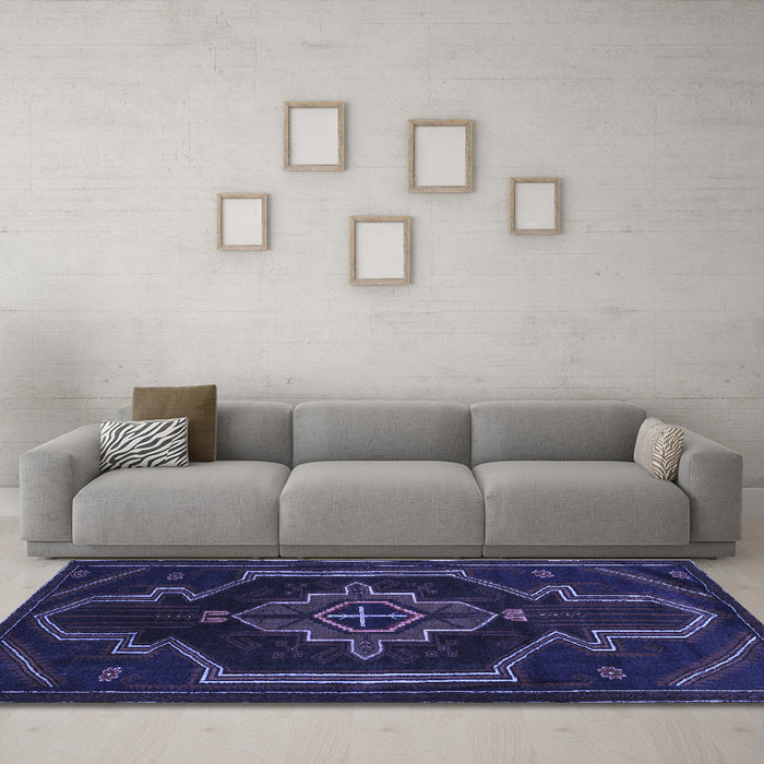 Machine Washable Persian Blue Traditional Rug in a Living Room, wshtr2379blu