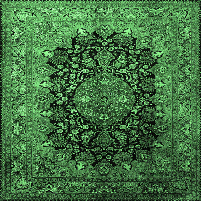 Square Machine Washable Medallion Emerald Green Traditional Area Rugs, wshtr237emgrn