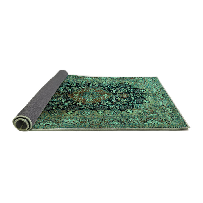 Sideview of Medallion Turquoise Traditional Rug, tr237turq