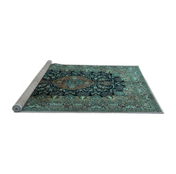 Sideview of Machine Washable Medallion Light Blue Traditional Rug, wshtr237lblu
