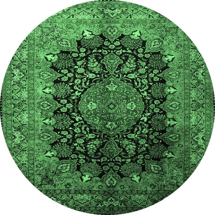Round Medallion Emerald Green Traditional Rug, tr237emgrn