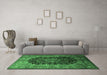 Machine Washable Medallion Emerald Green Traditional Area Rugs in a Living Room,, wshtr237emgrn