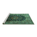 Sideview of Machine Washable Medallion Turquoise Traditional Area Rugs, wshtr237turq