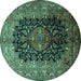 Round Machine Washable Medallion Turquoise Traditional Area Rugs, wshtr237turq