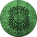 Round Machine Washable Medallion Emerald Green Traditional Area Rugs, wshtr237emgrn