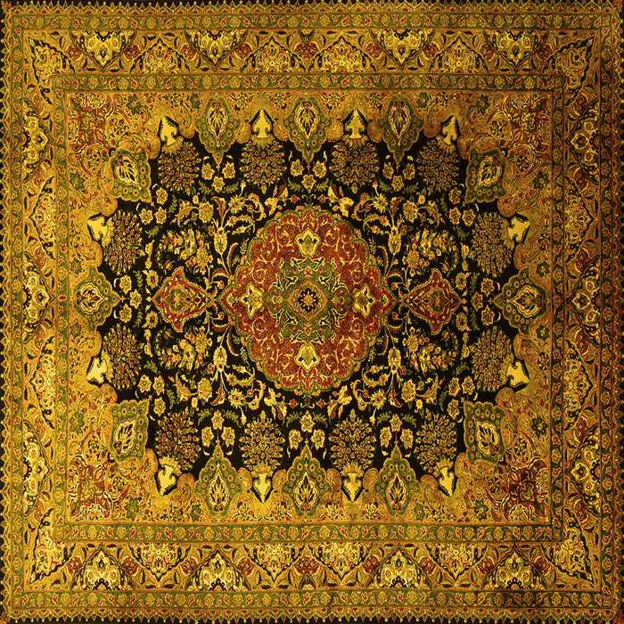 Square Machine Washable Medallion Yellow Traditional Rug, wshtr237yw
