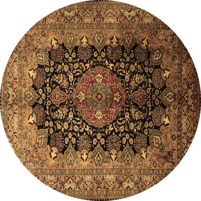 Round Machine Washable Medallion Brown Traditional Rug, wshtr237brn