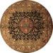 Round Machine Washable Medallion Brown Traditional Rug, wshtr237brn