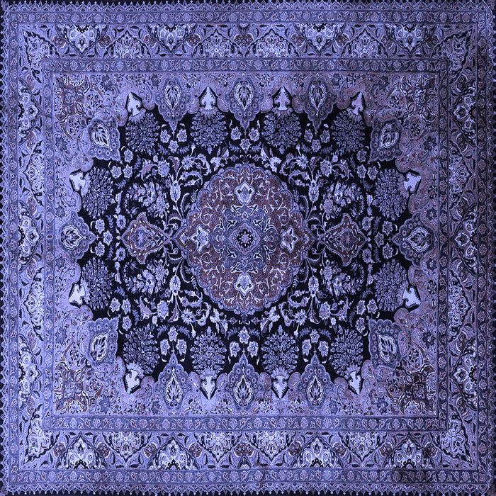 Square Machine Washable Medallion Blue Traditional Rug, wshtr237blu