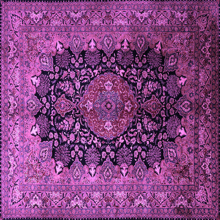 Square Machine Washable Medallion Purple Traditional Area Rugs, wshtr237pur