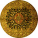 Round Machine Washable Medallion Yellow Traditional Rug, wshtr237yw