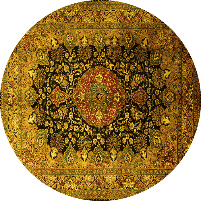 Round Medallion Yellow Traditional Rug, tr237yw