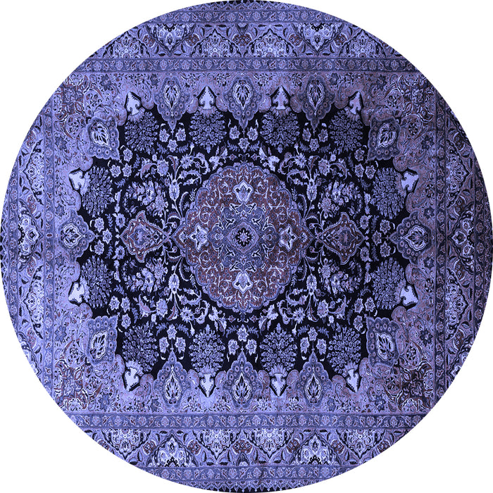 Round Machine Washable Medallion Blue Traditional Rug, wshtr237blu