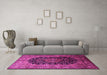 Machine Washable Medallion Pink Traditional Rug in a Living Room, wshtr237pnk