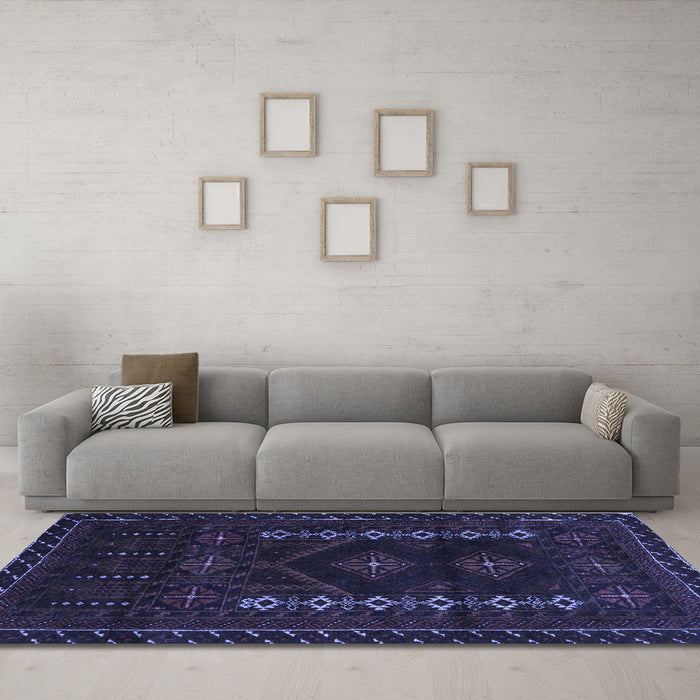 Machine Washable Southwestern Blue Country Rug in a Living Room, wshtr2380blu