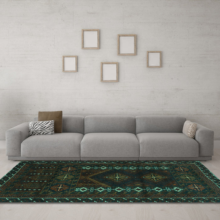 Machine Washable Southwestern Turquoise Country Area Rugs in a Living Room,, wshtr2380turq