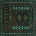 Square Machine Washable Southwestern Turquoise Country Area Rugs, wshtr2380turq