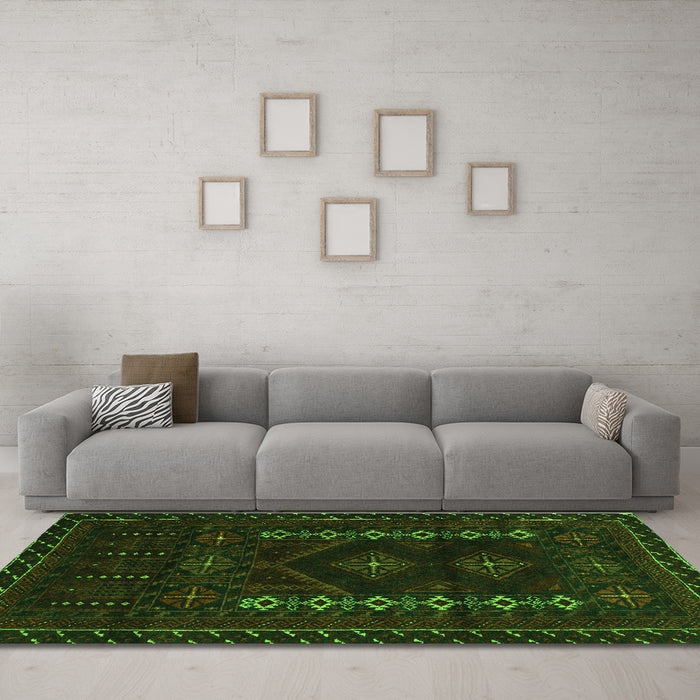 Machine Washable Southwestern Green Country Area Rugs in a Living Room,, wshtr2380grn