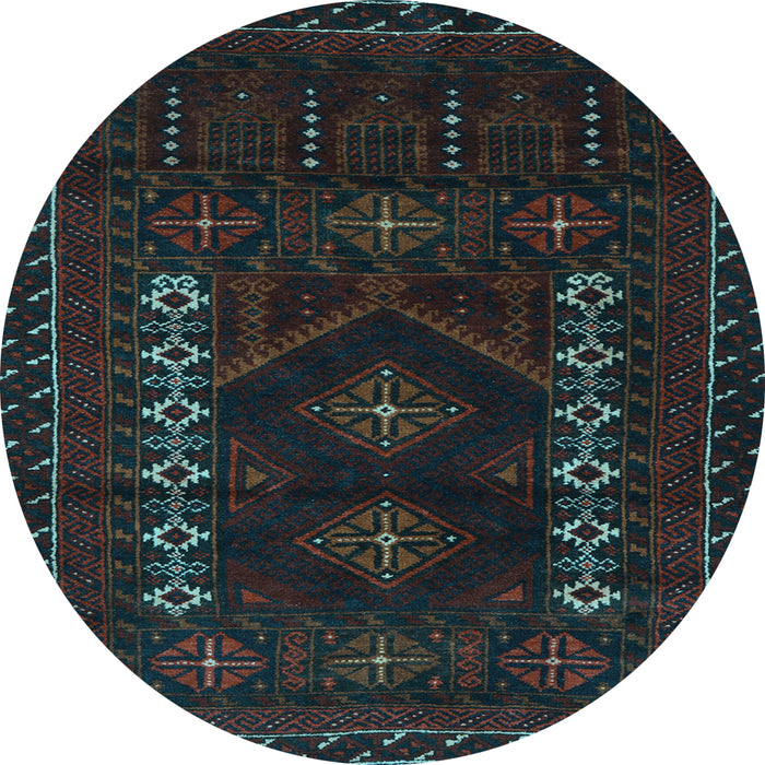 Round Southwestern Light Blue Country Rug, tr2380lblu