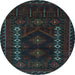 Round Southwestern Light Blue Country Rug, tr2380lblu