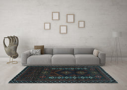 Machine Washable Southwestern Light Blue Country Rug in a Living Room, wshtr2380lblu