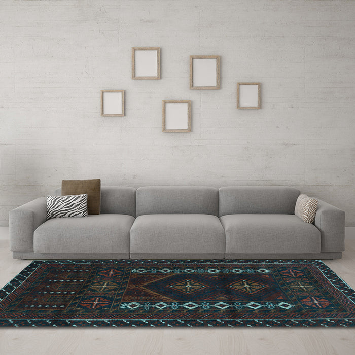 Machine Washable Southwestern Light Blue Country Rug in a Living Room, wshtr2380lblu