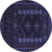 Round Machine Washable Southwestern Blue Country Rug, wshtr2380blu