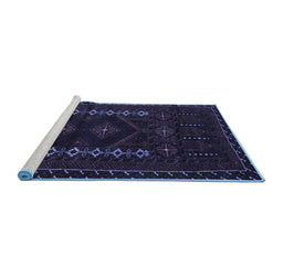 Sideview of Machine Washable Southwestern Blue Country Rug, wshtr2380blu