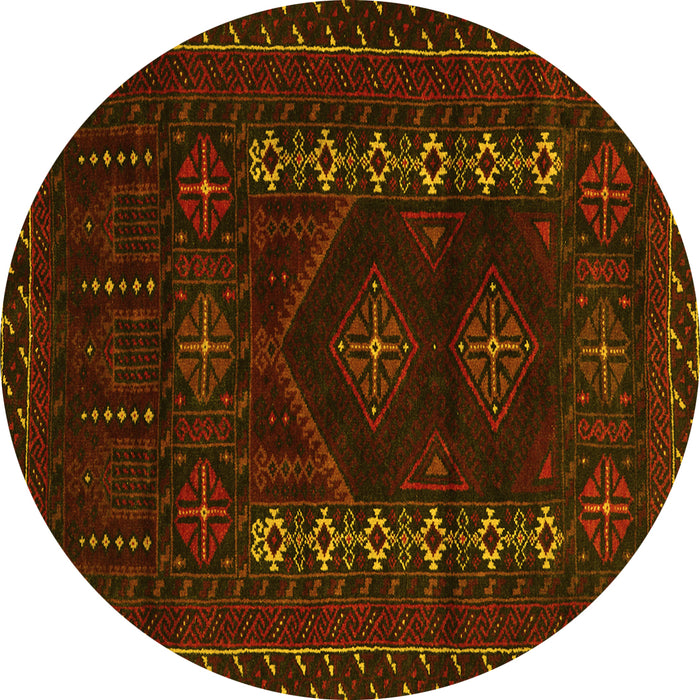 Round Machine Washable Southwestern Yellow Country Rug, wshtr2380yw
