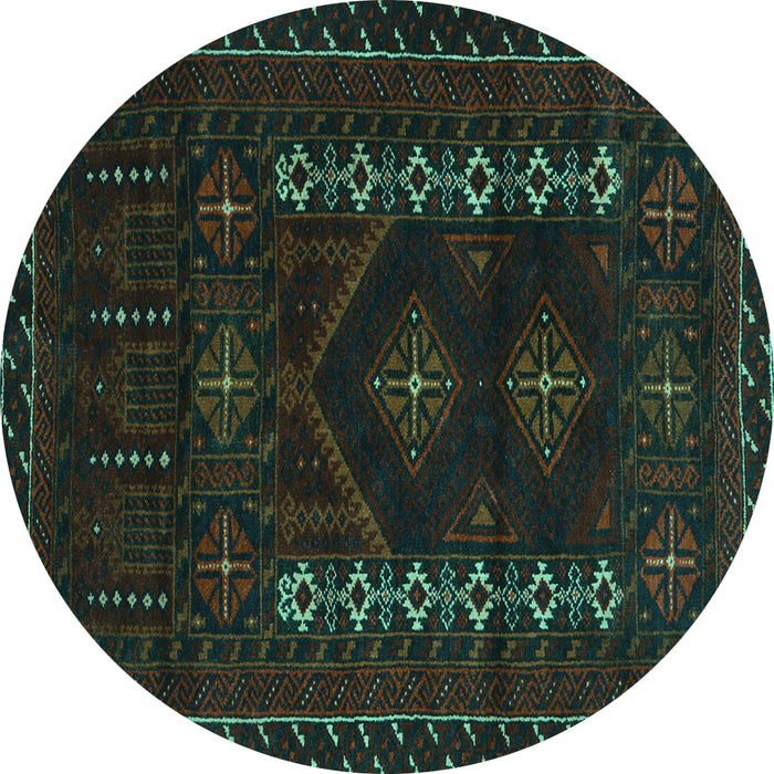 Round Machine Washable Southwestern Turquoise Country Area Rugs, wshtr2380turq