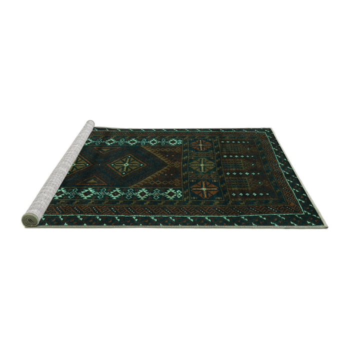 Sideview of Machine Washable Southwestern Turquoise Country Area Rugs, wshtr2380turq