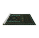 Sideview of Machine Washable Southwestern Turquoise Country Area Rugs, wshtr2380turq