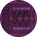 Round Machine Washable Southwestern Purple Country Area Rugs, wshtr2380pur