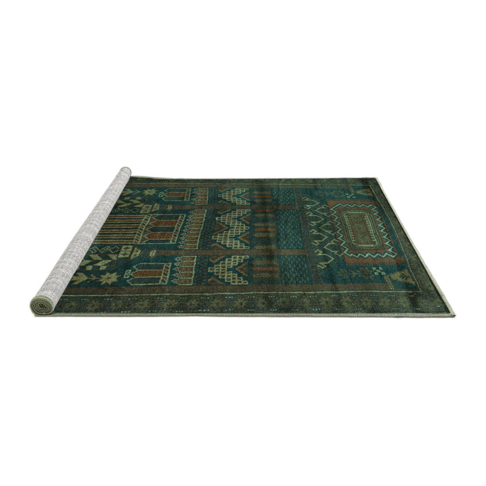 Sideview of Machine Washable Persian Turquoise Traditional Area Rugs, wshtr2381turq