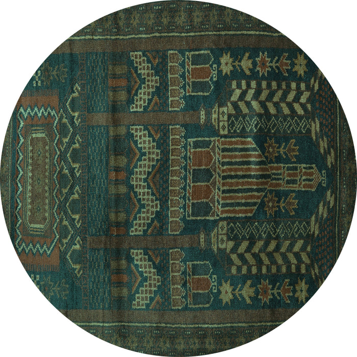 Round Persian Turquoise Traditional Rug, tr2381turq