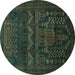 Round Persian Turquoise Traditional Rug, tr2381turq