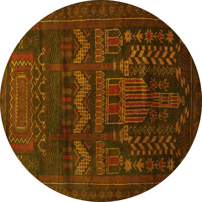 Round Persian Yellow Traditional Rug, tr2381yw