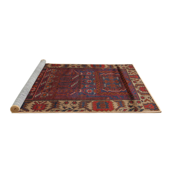 Sideview of Machine Washable Traditional Chestnut Brown Rug, wshtr2382