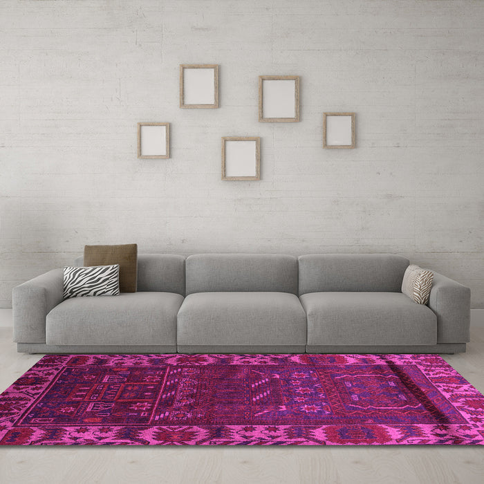 Machine Washable Persian Pink Traditional Rug in a Living Room, wshtr2382pnk