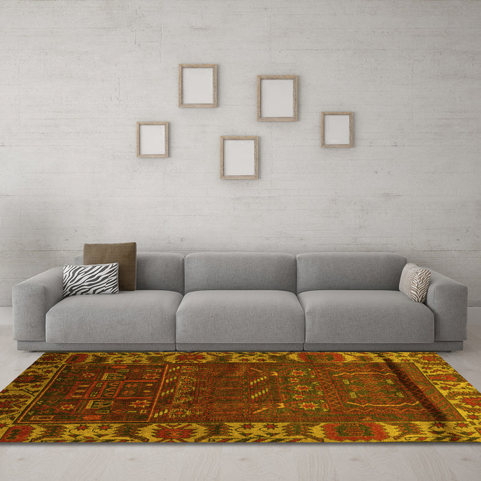 Machine Washable Persian Yellow Traditional Rug in a Living Room, wshtr2382yw