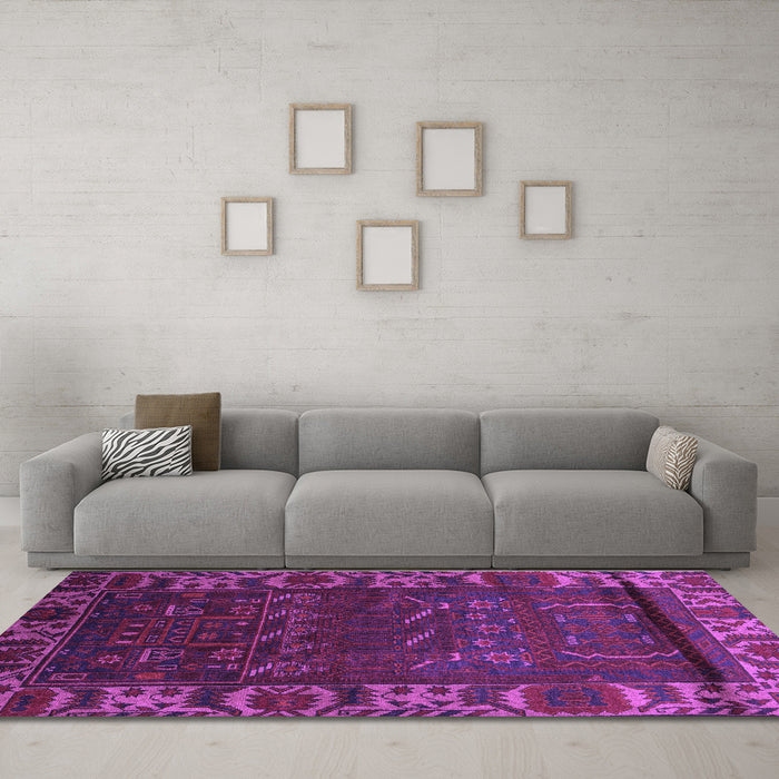 Machine Washable Persian Purple Traditional Area Rugs in a Living Room, wshtr2382pur