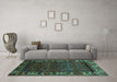 Machine Washable Persian Turquoise Traditional Area Rugs in a Living Room,, wshtr2382turq