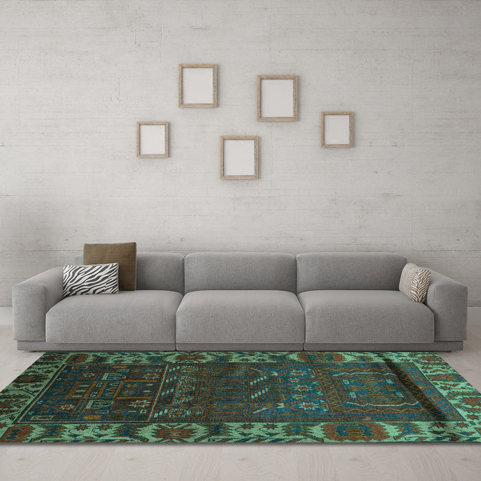 Machine Washable Persian Turquoise Traditional Area Rugs in a Living Room,, wshtr2382turq