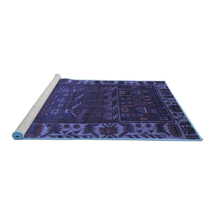 Sideview of Machine Washable Persian Blue Traditional Rug, wshtr2382blu