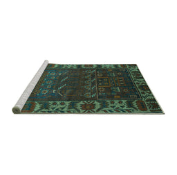 Sideview of Machine Washable Persian Turquoise Traditional Area Rugs, wshtr2382turq