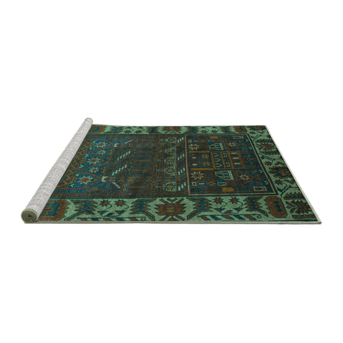 Sideview of Machine Washable Persian Turquoise Traditional Area Rugs, wshtr2382turq