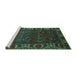 Sideview of Machine Washable Persian Turquoise Traditional Area Rugs, wshtr2382turq