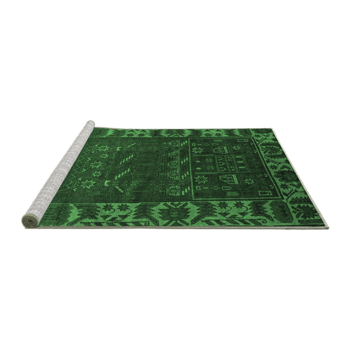 Sideview of Machine Washable Persian Emerald Green Traditional Area Rugs, wshtr2382emgrn