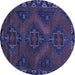 Round Machine Washable Persian Blue Traditional Rug, wshtr2383blu