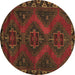 Round Machine Washable Persian Brown Traditional Rug, wshtr2383brn